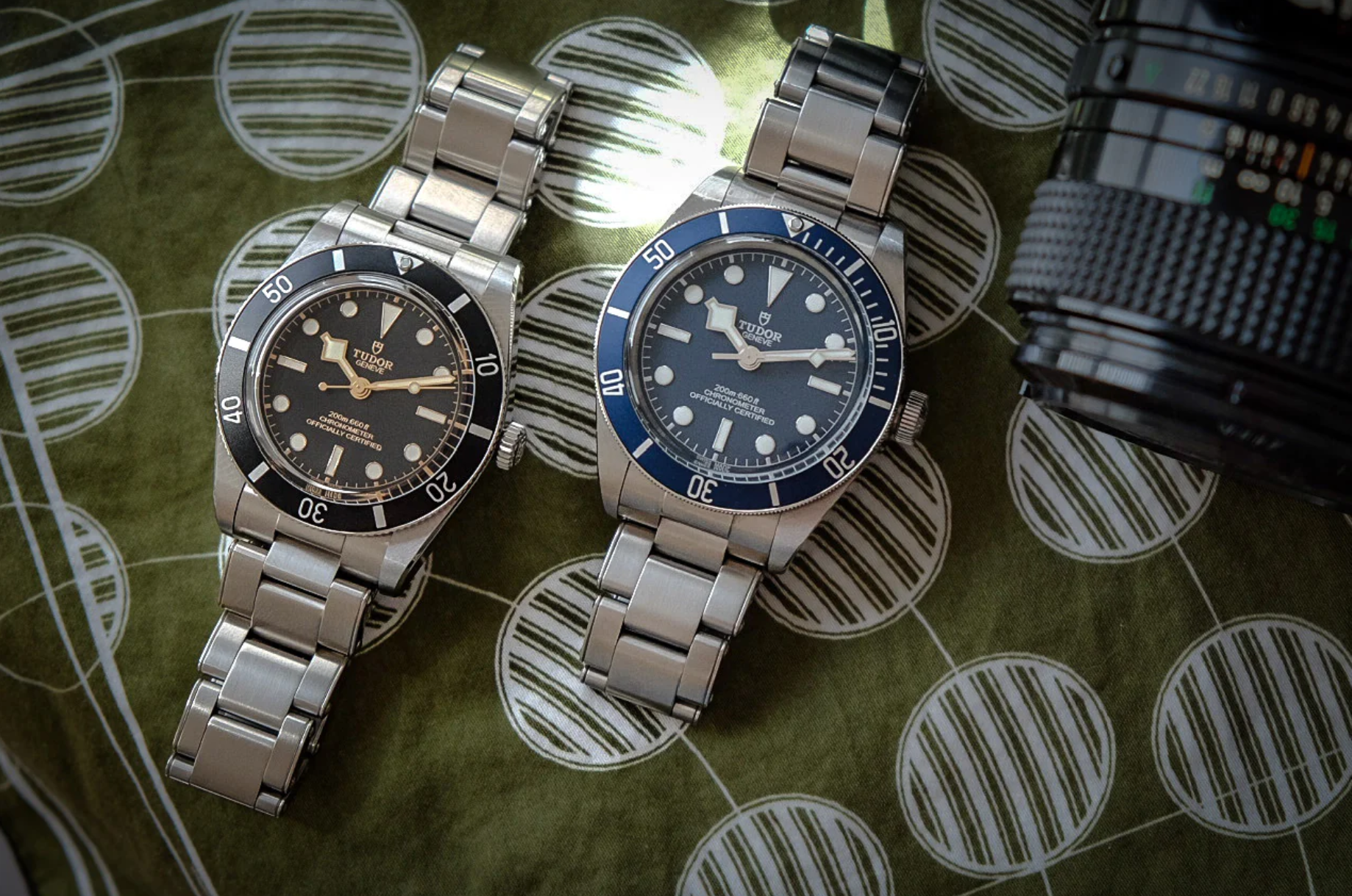 Left, the newer Tudor Black Bay 54 compared to Right, the Tudor Black Bay 58