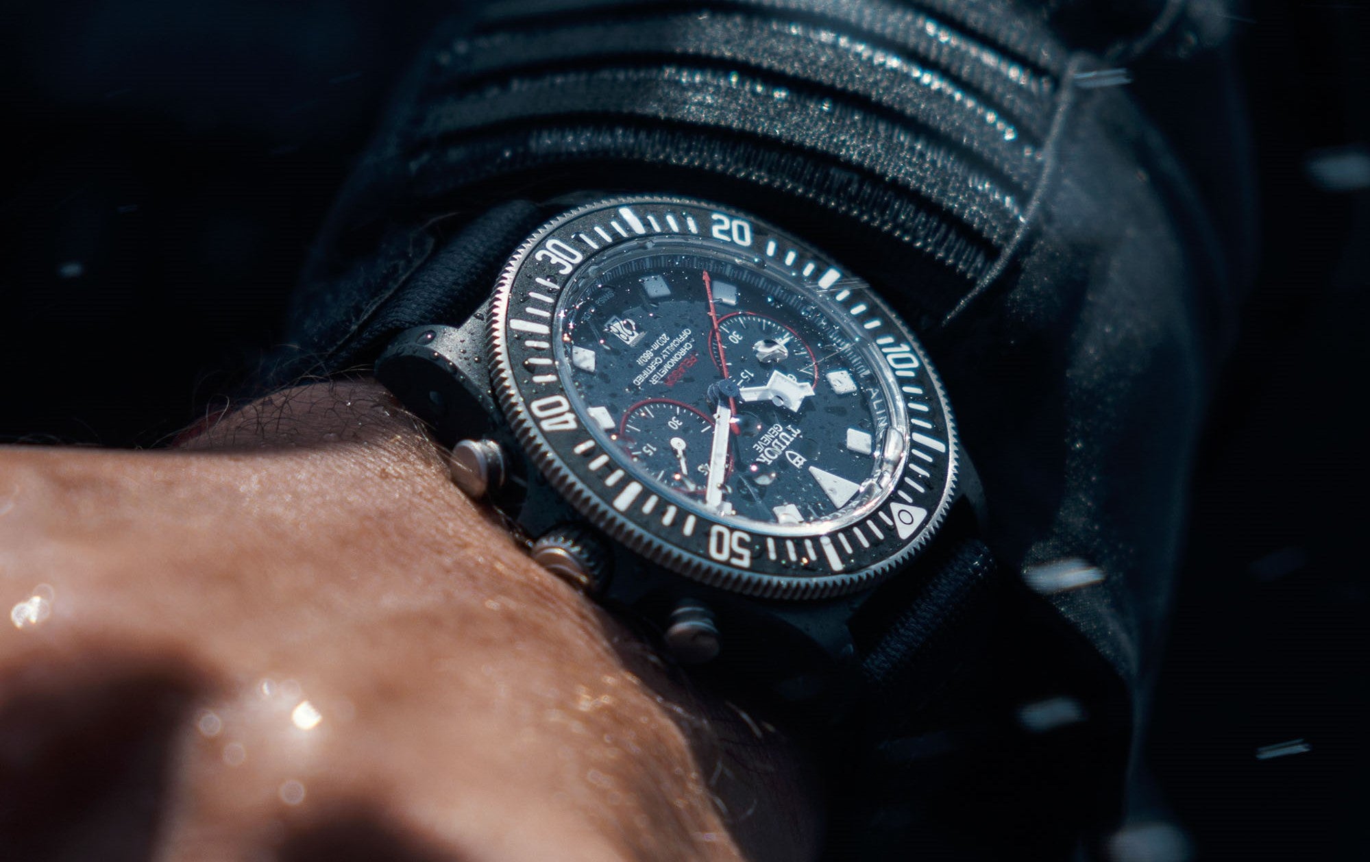 Tudor Pelagos FXD Alinghi Red Bull Racing chronograph on wrist 