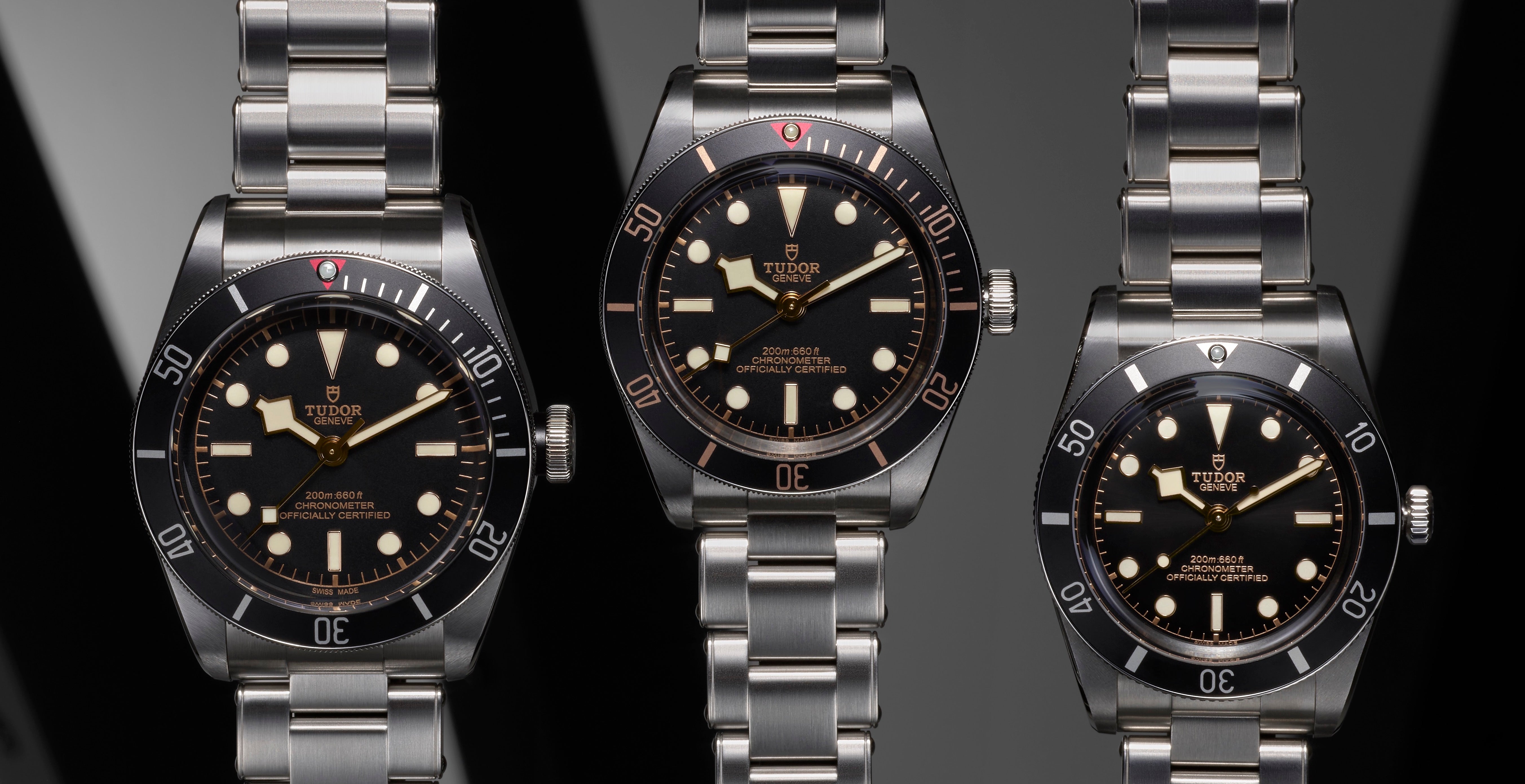 Tudor Black Bay, Black Bay 58, and Black Bay 54 side by side