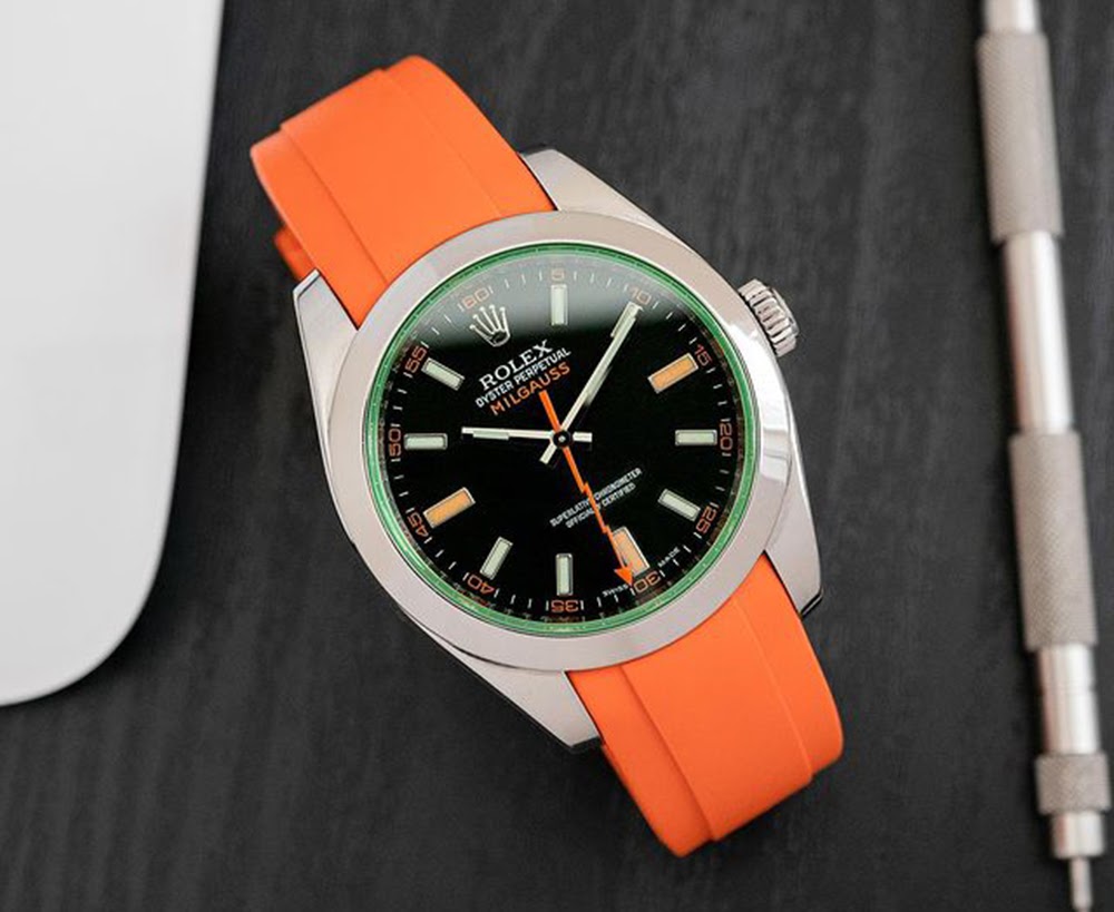 rolex milgauss on orange rubber strap
