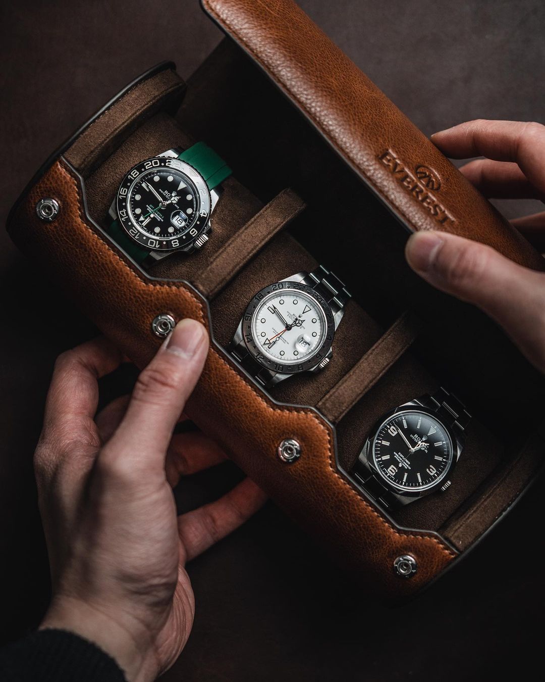 Luxury Watch Roll Box 3 Slots Leather Rolex Watch Box for Men 