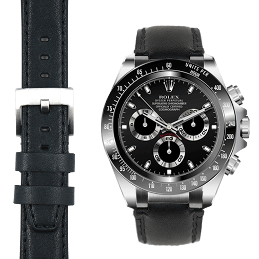 rolex daytona black leather strap