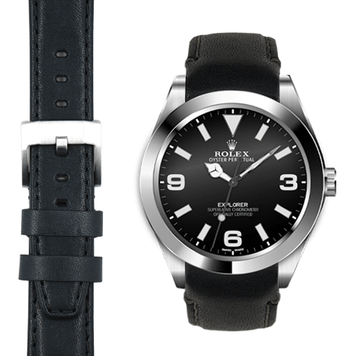 rolex explorer black leather strap