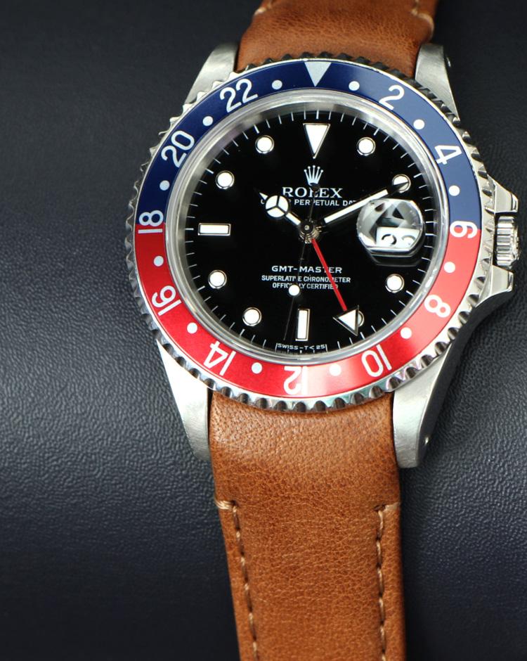 Curved End Leather Strap for Rolex GMT 