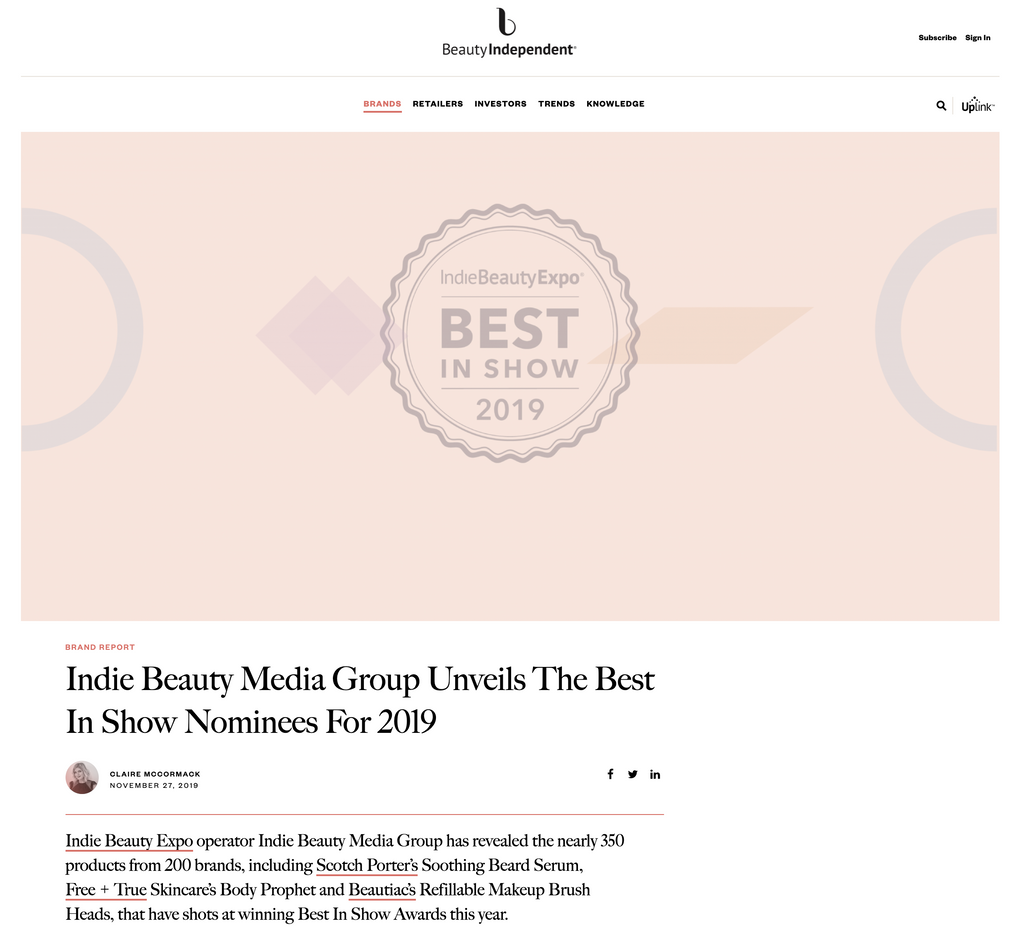 Free + True featured in Beauty Independent - Indie Beauty Media Group Unveils The Best In Show Nominees For 2019