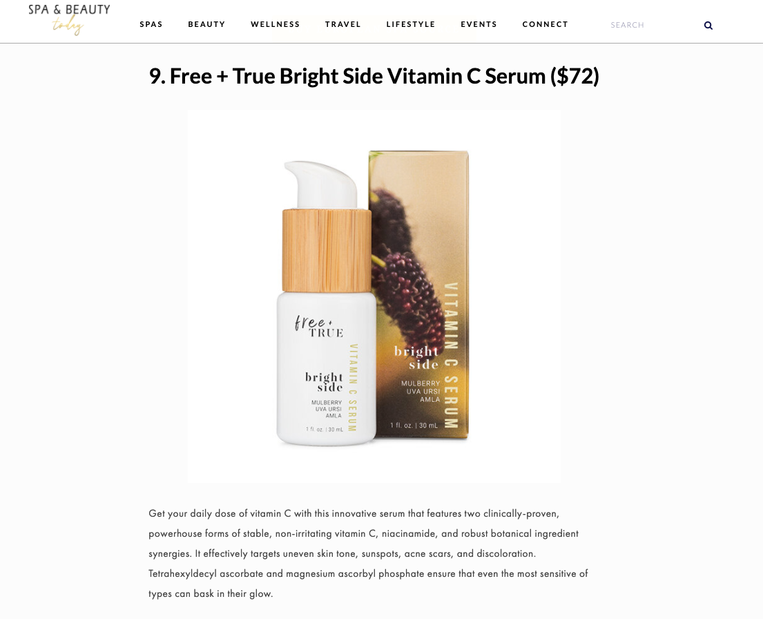 Free + True in Spa and Beauty Today