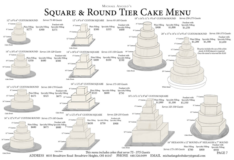 Square and Round Cake Menu – Michael Angelo's Bakery