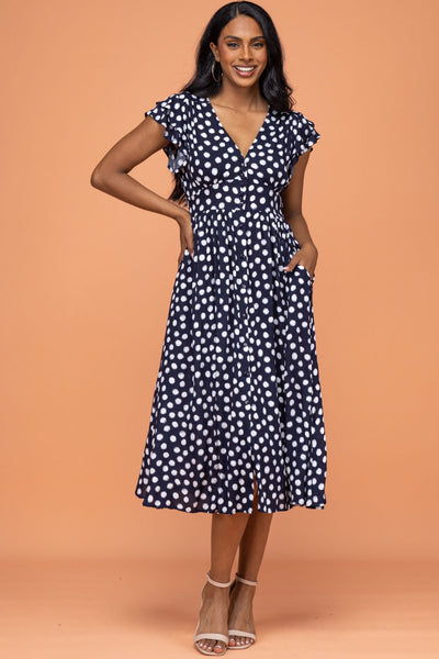 Melanie Dress Navy Spot Print – Orange Sherbet Boutique