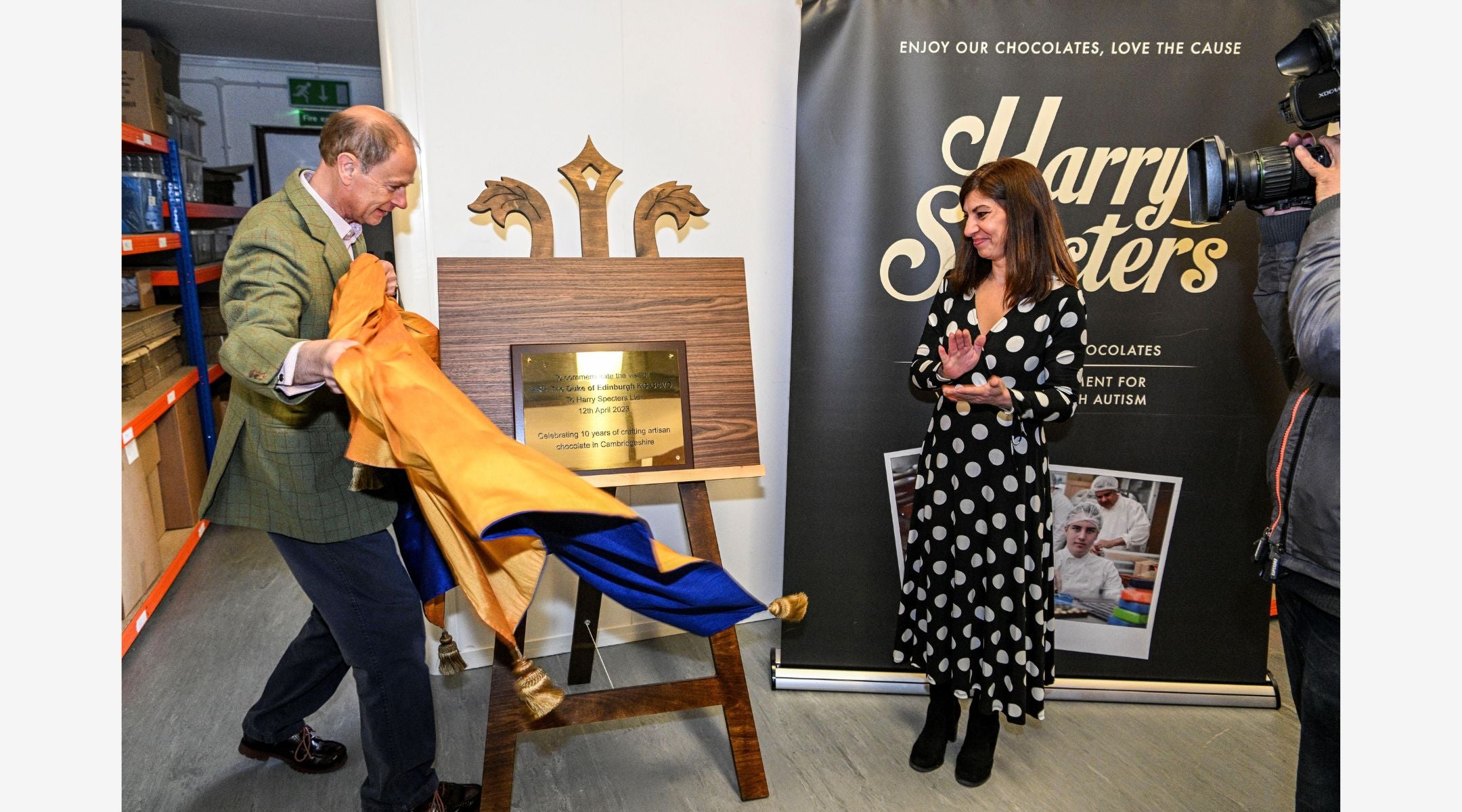 HRH Prince Edward unveils a plaque at Harry Specters chocolate factory