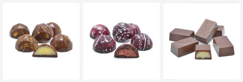 Lemon curd, Raspberry and Elderflower, and Vanilla Coconut artisan chocolates