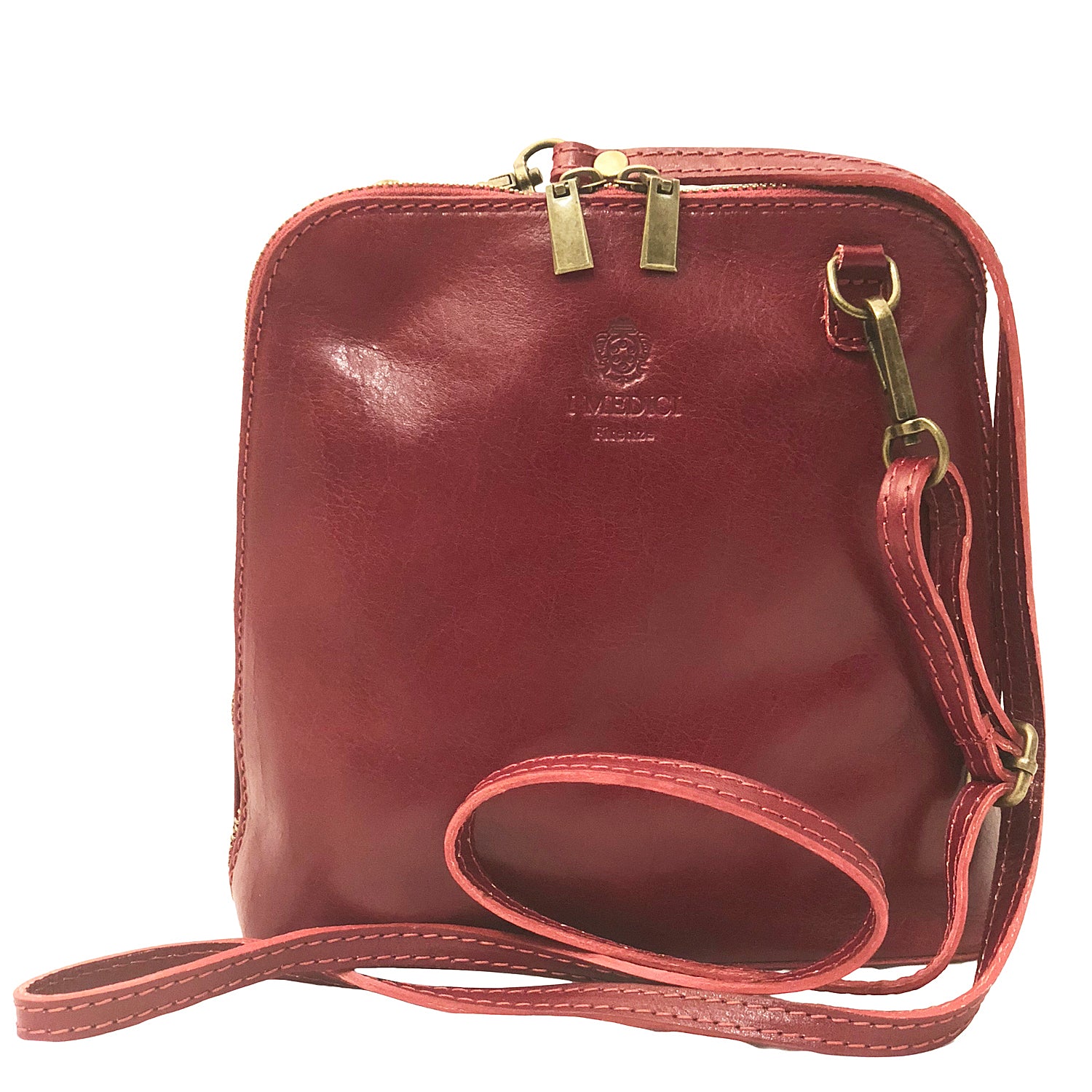 red leather messenger bag