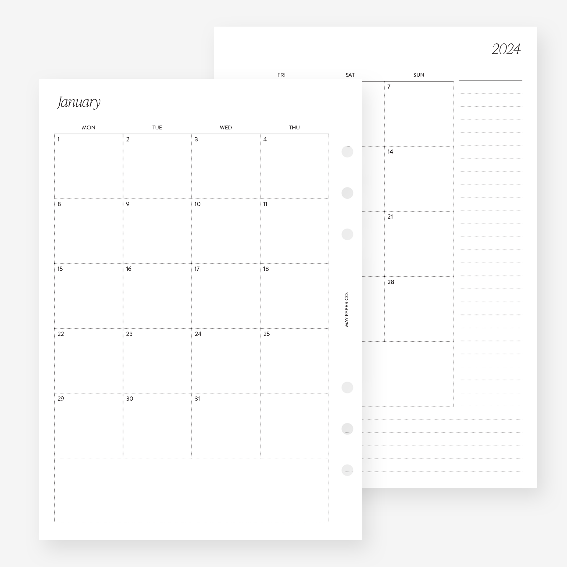 2024 WEEKLY Planner Insert Dated WO2P Horizontal Lined