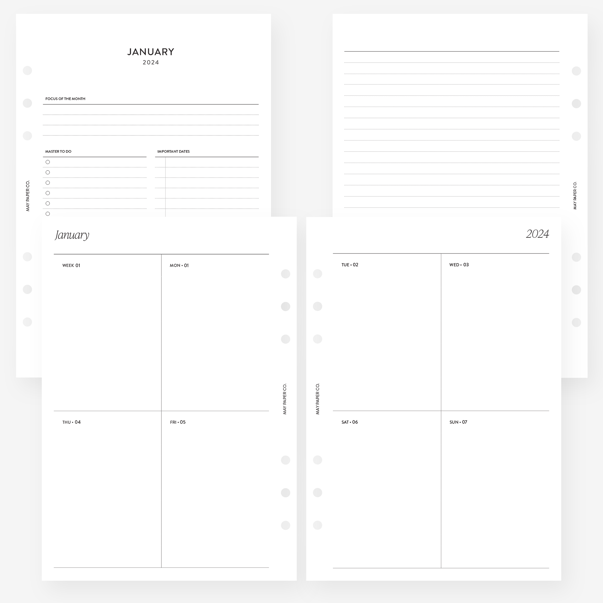 2024 WEEKLY Planner Insert Dated WO2P Vertical Hourly