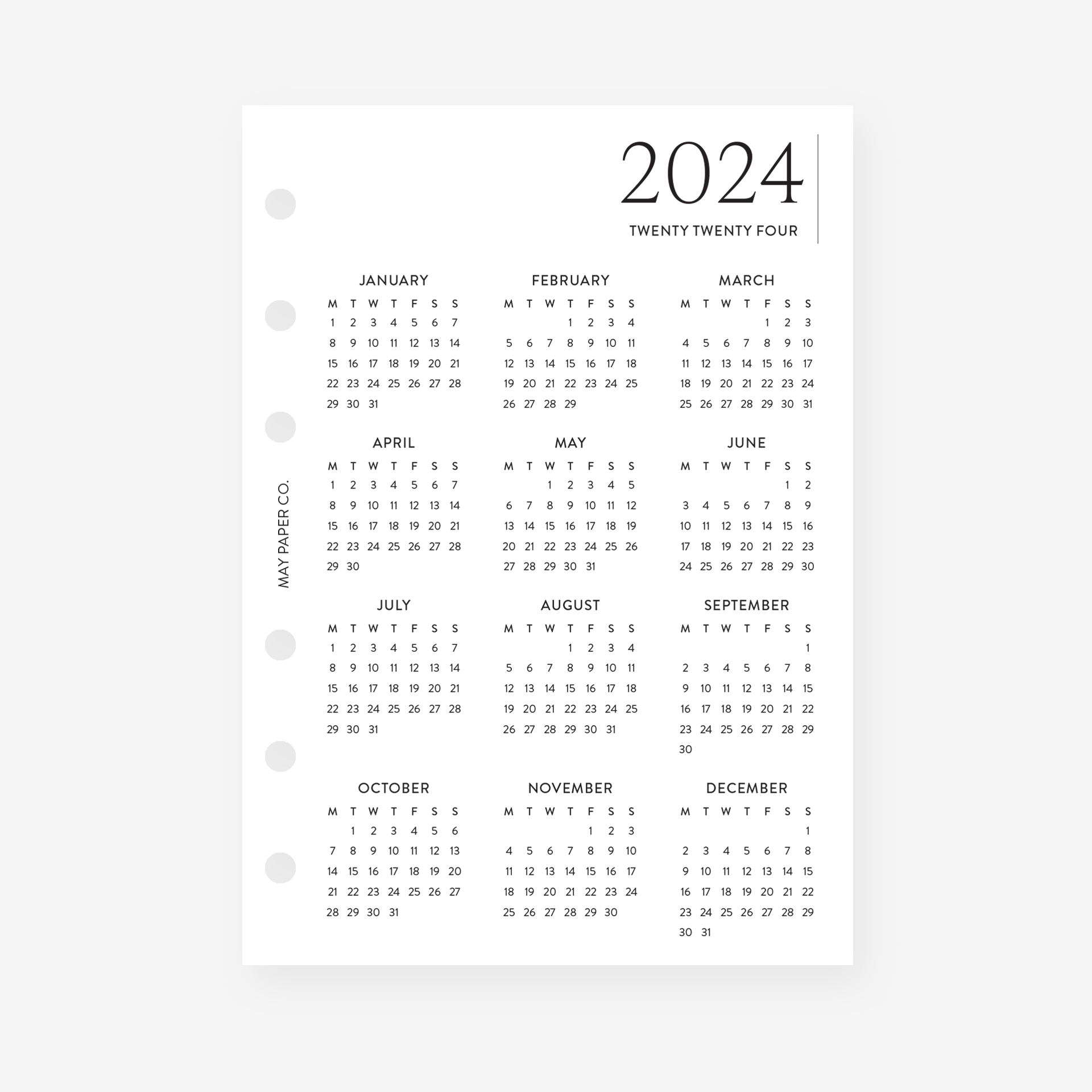 PRINTABLE 2024 Vertical Monthly Overview