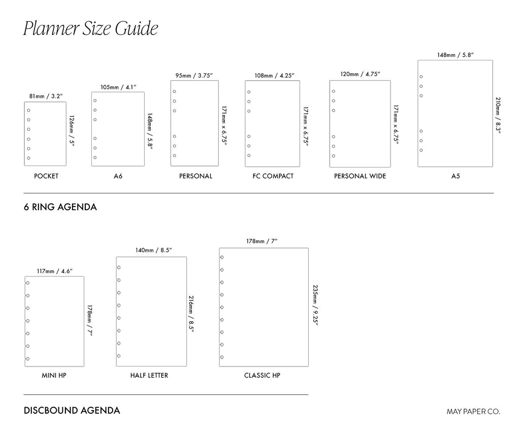 Planner size guide