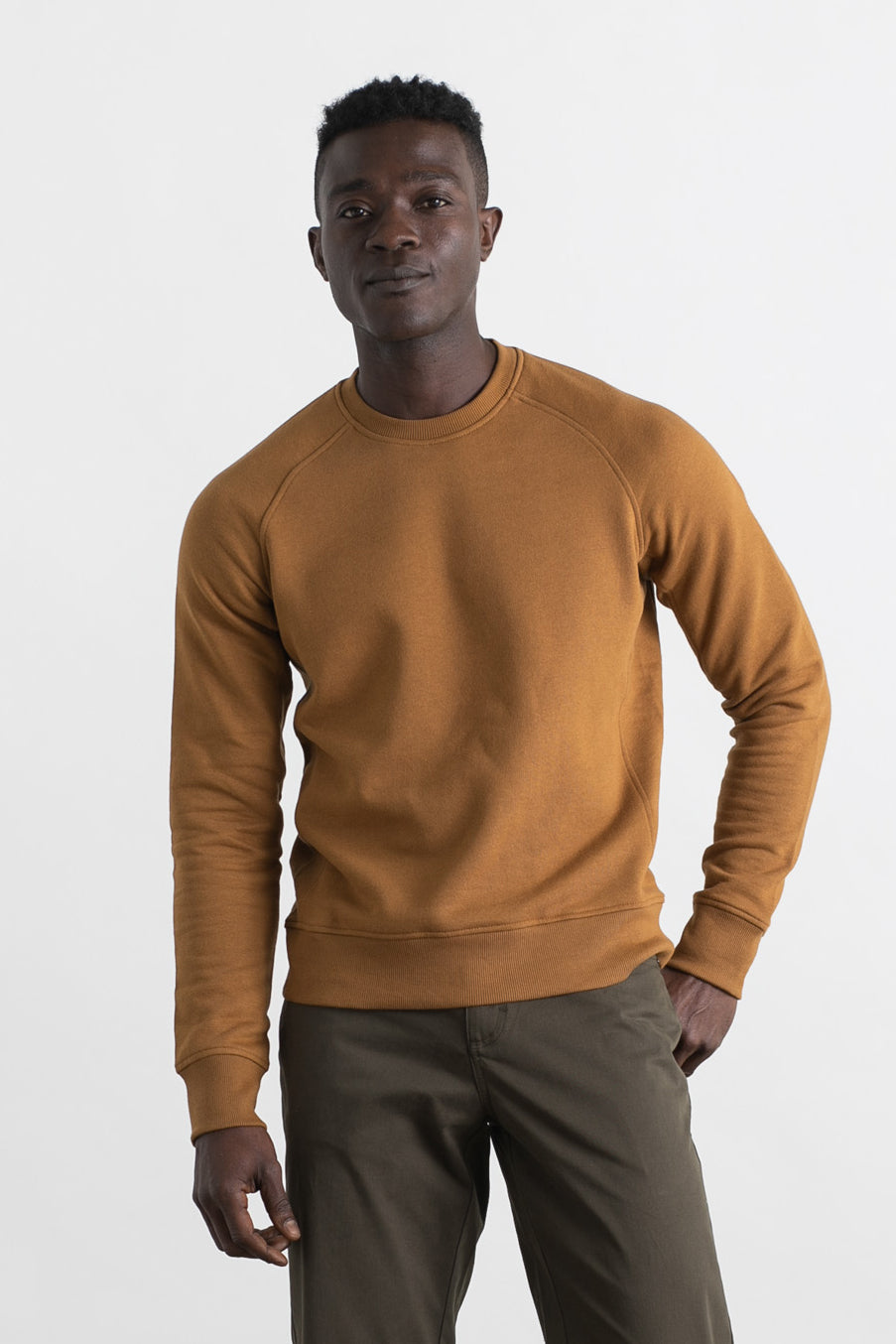 Cotton Crew Neck Jumper - Dark Olive