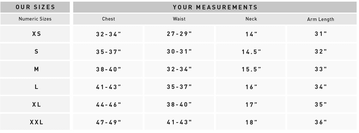 Bridge & Burn men's size chart