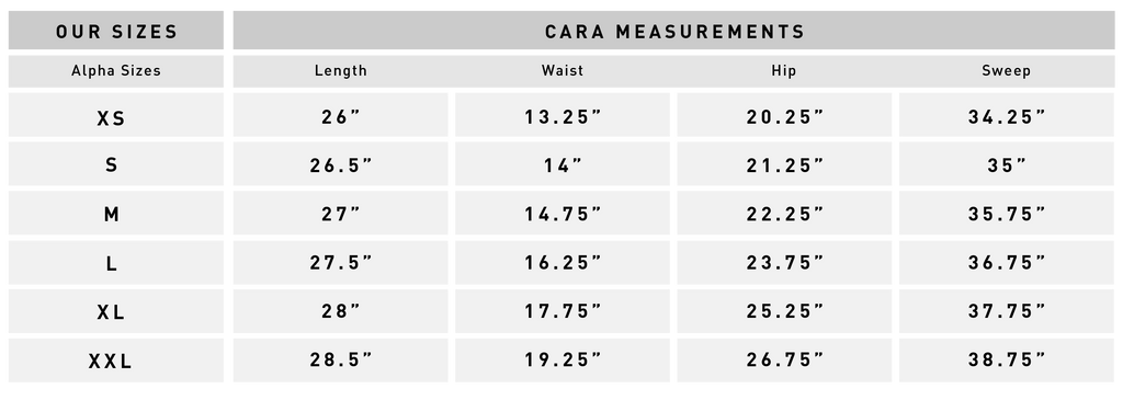 Cara Garment Measurements – Bridge & Burn