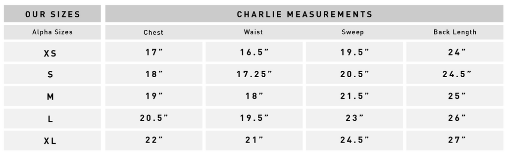 Charlie Garment Measurements – Bridge & Burn