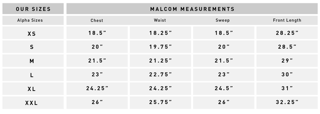 Malcom Garment Measurements – Bridge & Burn