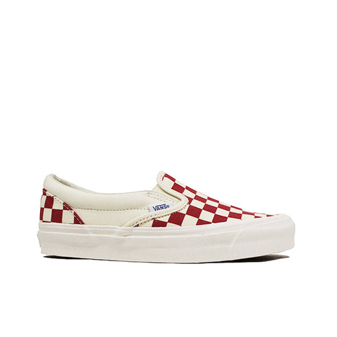 red slip on vans checkerboard