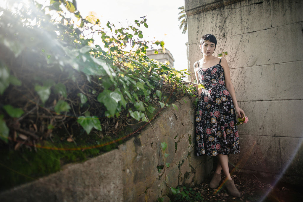 floral cross over dress black 