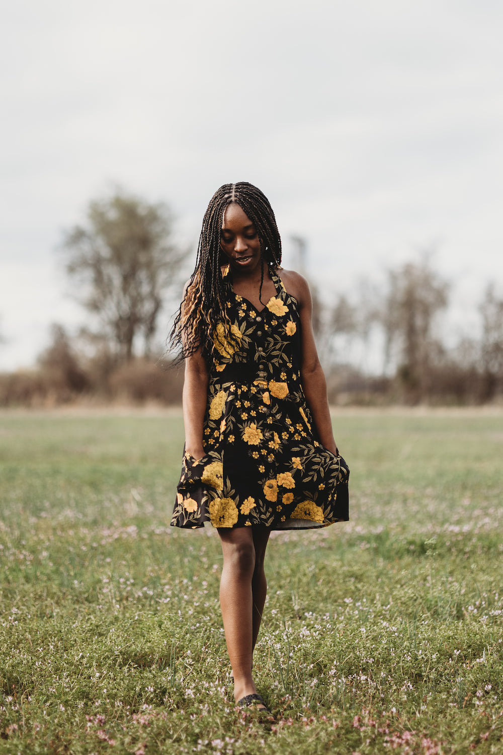 Image of Bedding Dress in Black Marigold Twill