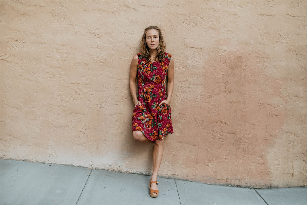 red rose pleated dress