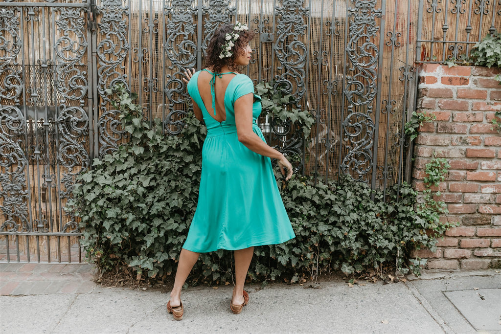 Back of teal dress 