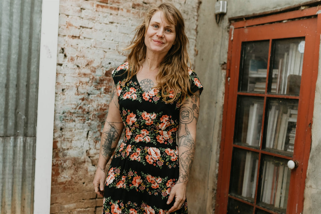 black floral dress with pockets