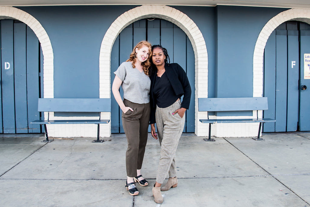 2 women wearing field day perfect pants and crop tops 