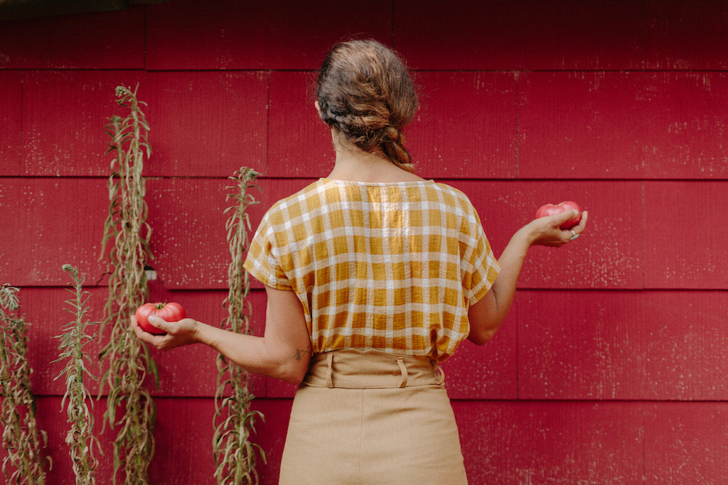 Dolman Top in Marigold Checker