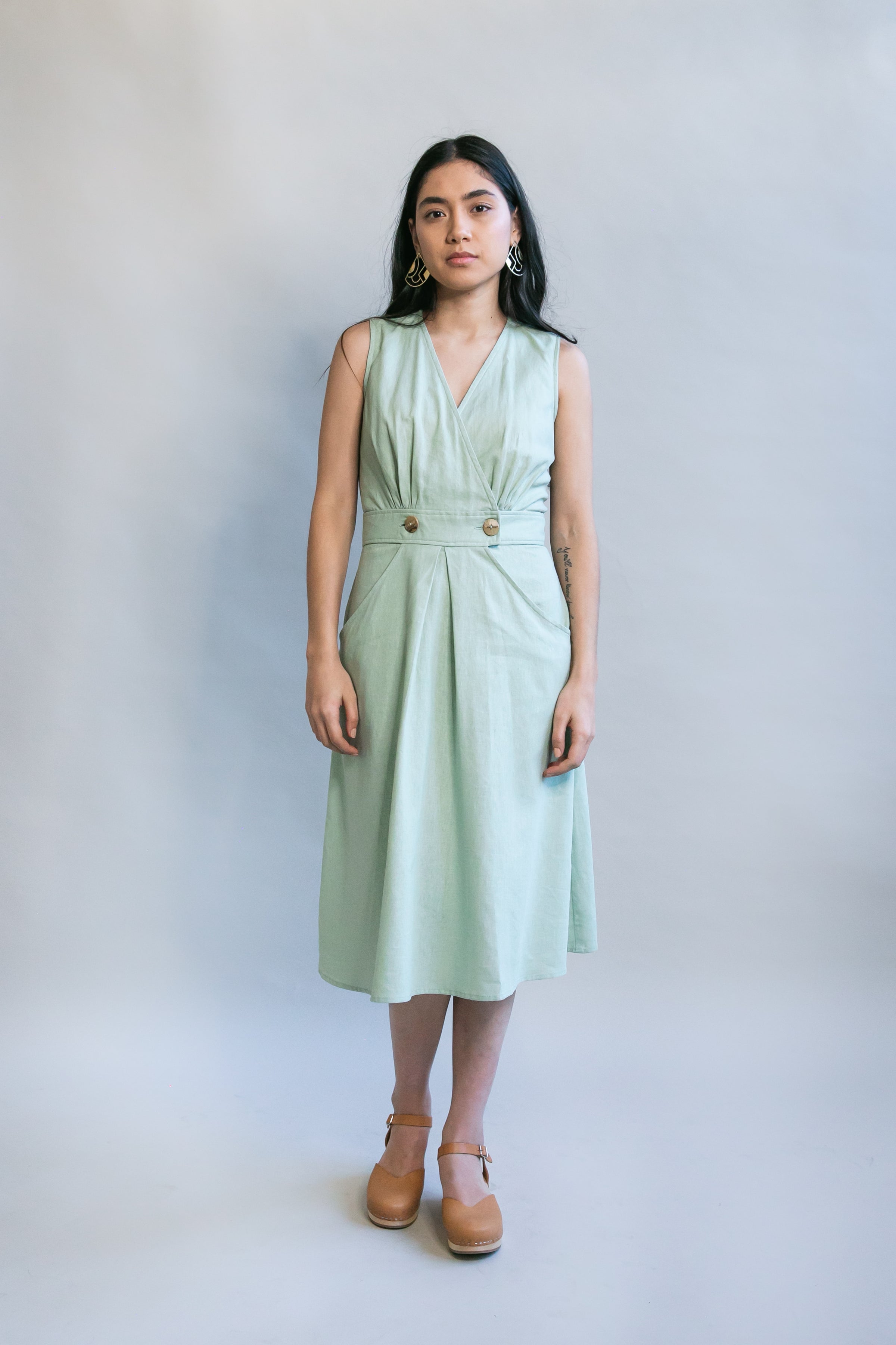 sage green linen dress