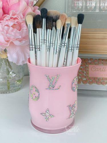 Louis Vuitton inspired makeup brush holder. Decal in metallic gold