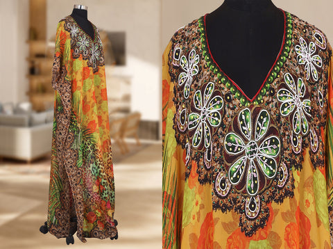 beaded silk caftans