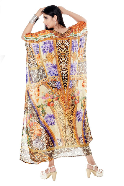 Flowers and Animal Skin Print Silk Kaftan express the nature love with ...