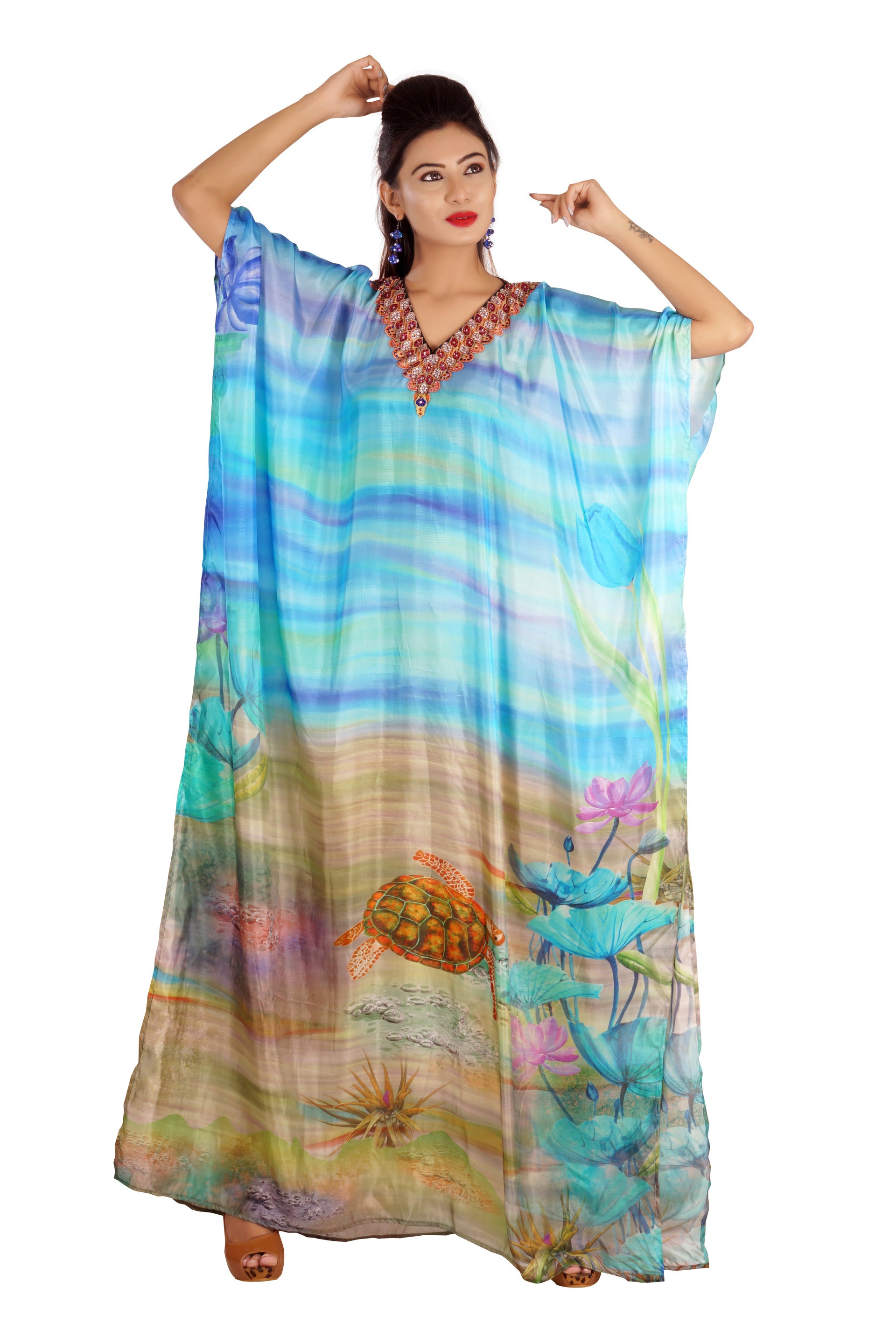 Silk kaftan online one piece dress on sale/jeweled/hand made/formal/ c