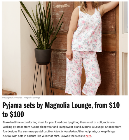 Magnolia Lounge Sleepwear featured in Time Out Melbourne's Valentine's Day Gift Guide