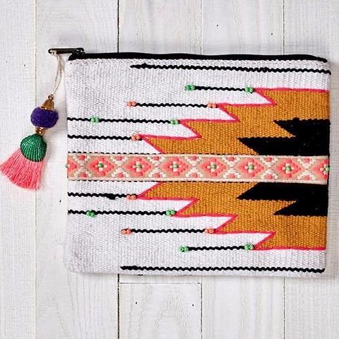 large beaded ikat clutch