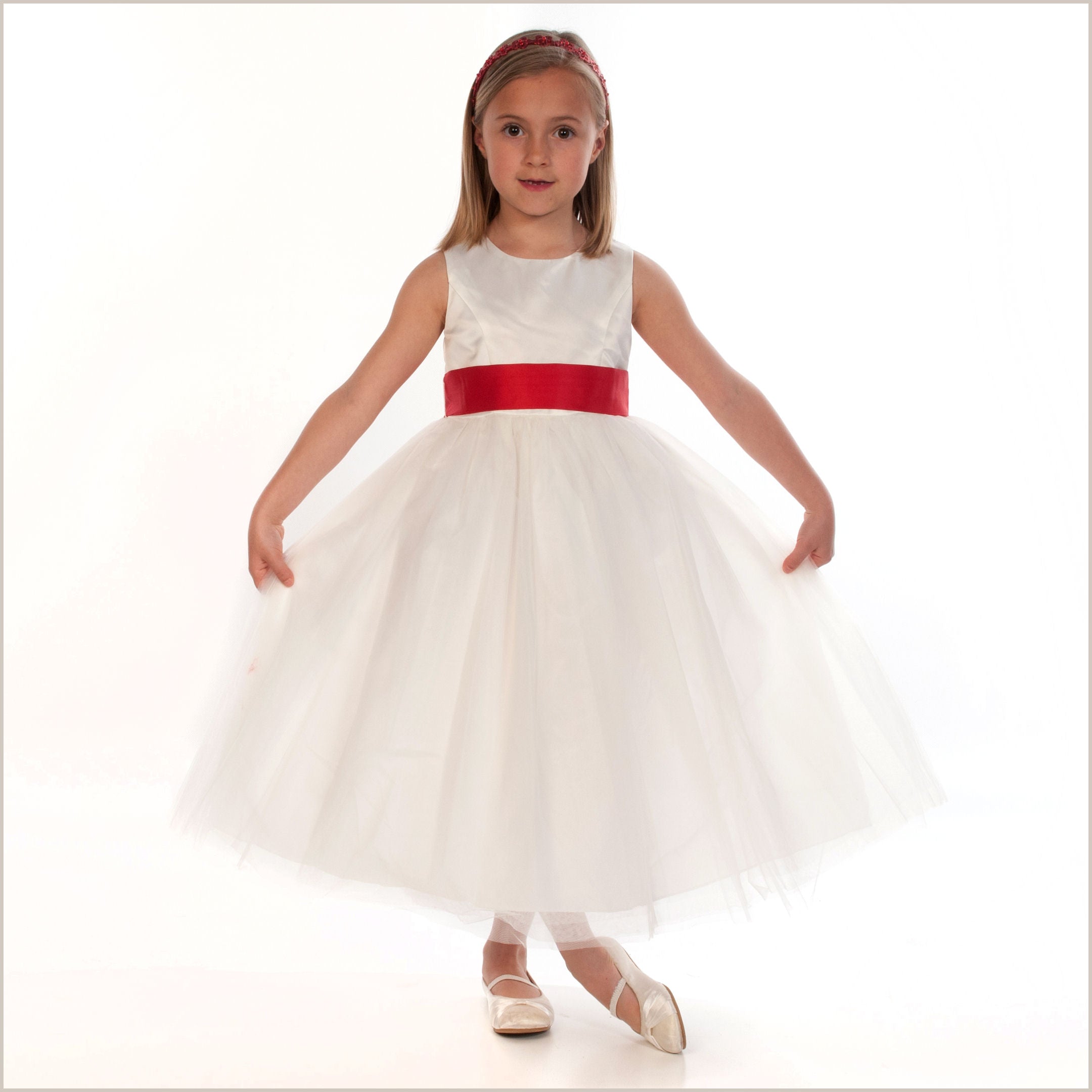 flower girl dresses with red sash