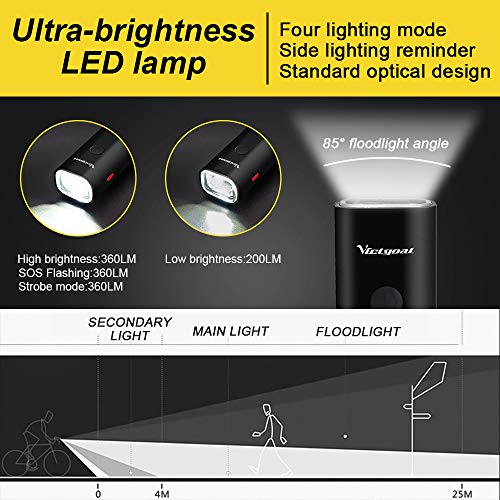 victgoal usb rechargeable bicycle light set 400 lumen