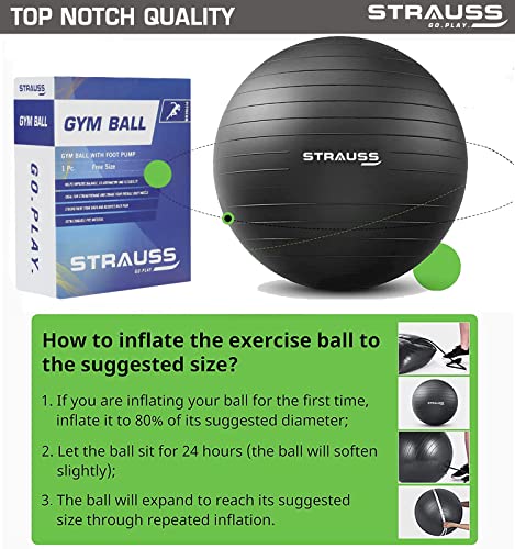 Strauss Rubber Anti-Burst Gym Ball, Round Shape 55cm, (Black)