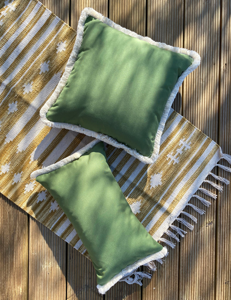 Sage Green Stripe Ruffle Blockprint Mini Cushion 