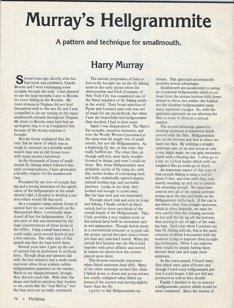 Murray's Hellgrammite Article in Flyfish Magazine December 1985