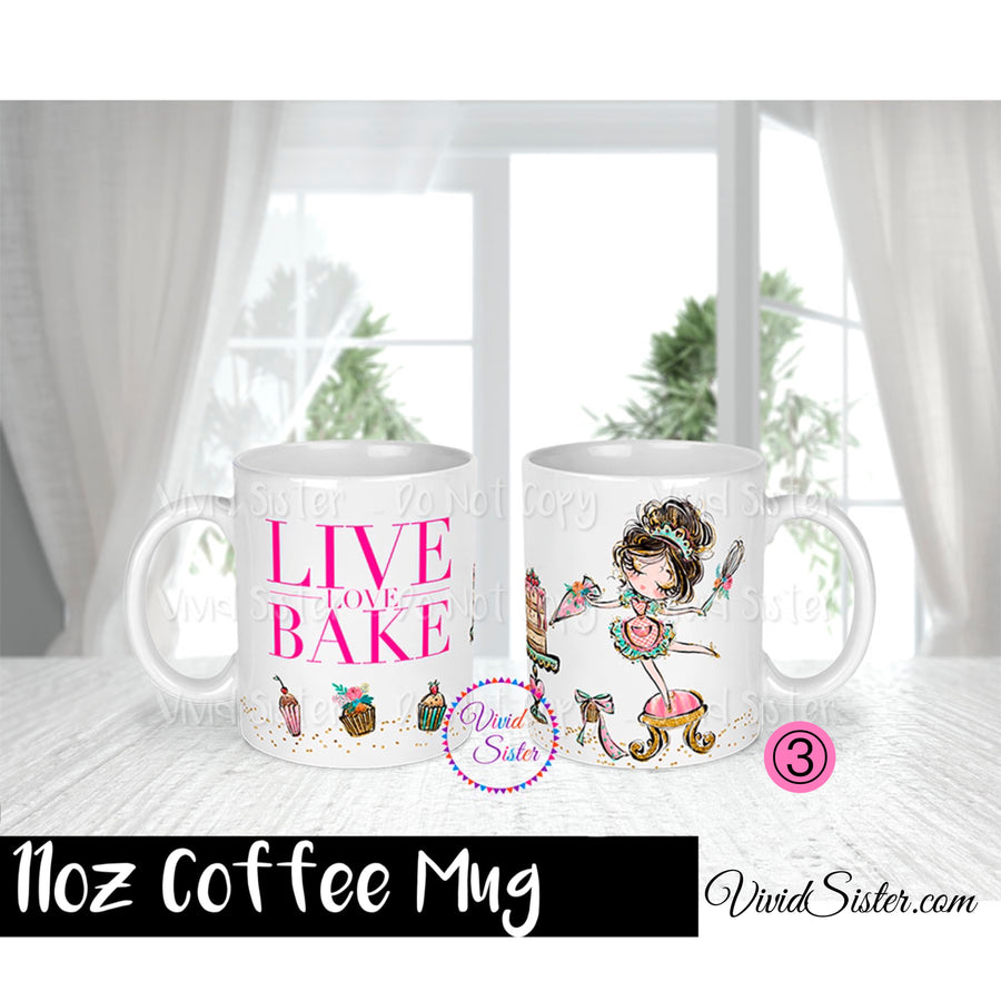 Live Love Bake Cute Baking Girls 11oz Coffee Mug