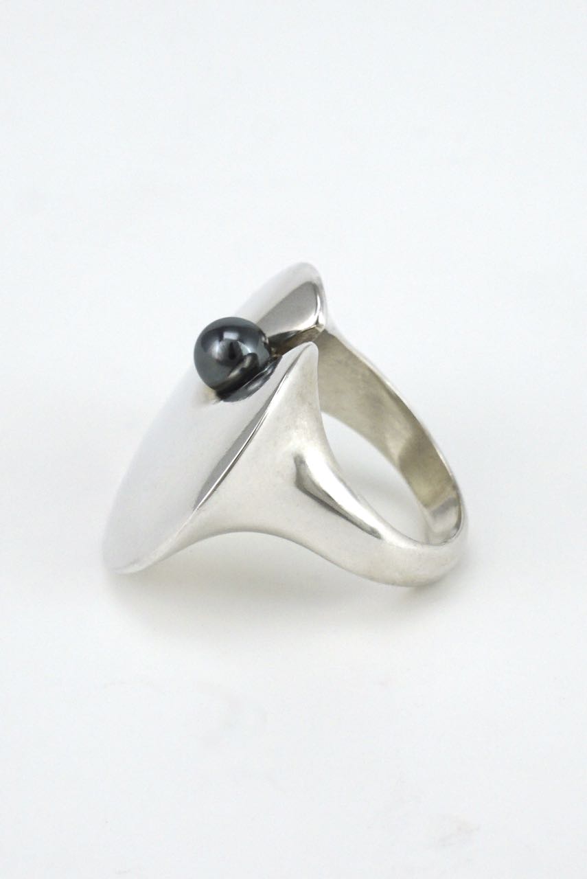 Vintage Georg Jensen silver lily pad and hematite bead ring design 351 ...
