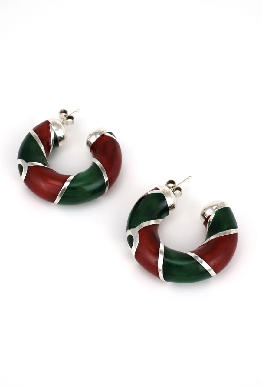 Vintage Gucci solid silver red and green enamel hoop earrings –  antiques-art-design