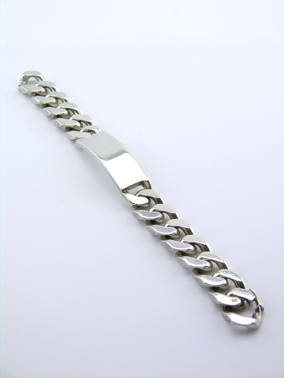 French solid silver heavy curb link id bracelet 1970 – antiques