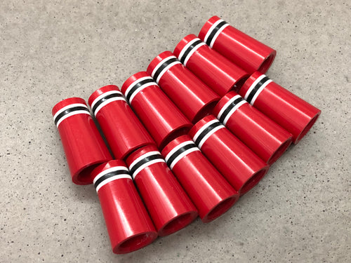 Flat-Top 12 Ferrules Red with White-Black-White Stripes