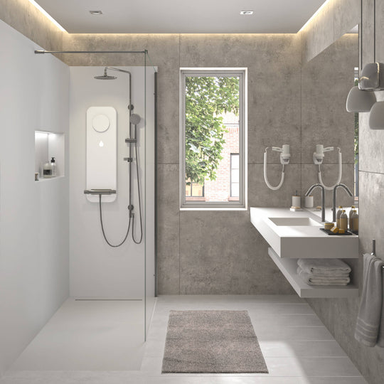 Idee für modernes Badezimmer: DUSCHKRAFT Home und schwebenes Waschbecken